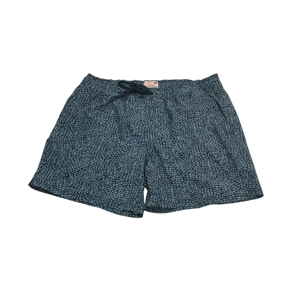 J.CREW Flex Swimwear Men's Geometric Navy Blue  Swim Shorts Large Elastic Waist